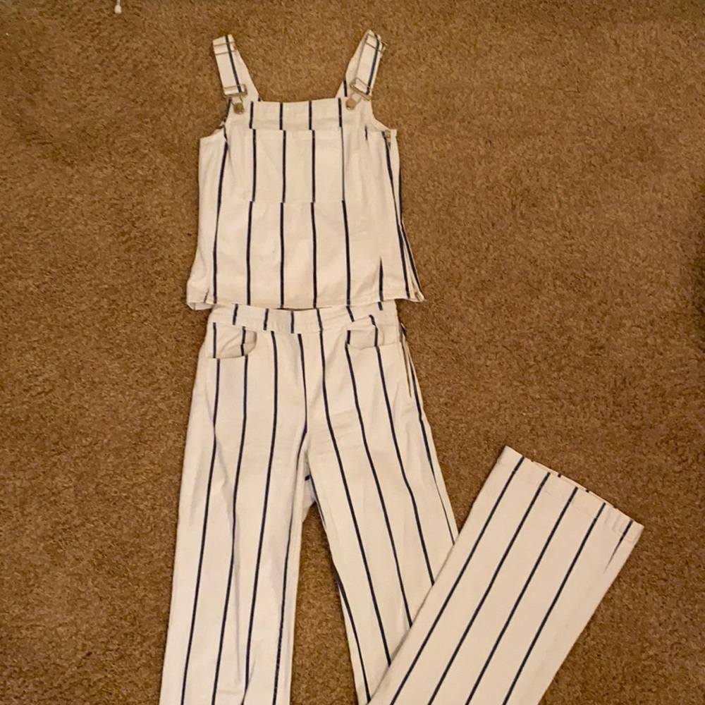 FRAME white striped denim set
